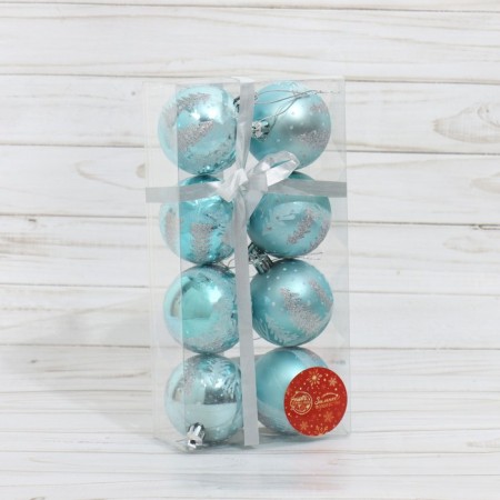 Set of balls plastic D-6 cm, 8 pcs "Snow Christmas trees" blue-1
