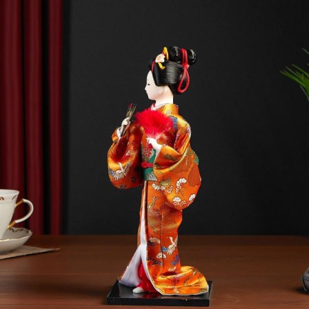 Collectible doll "Geisha in an orange kimono with a fan" 22.5 cm-4