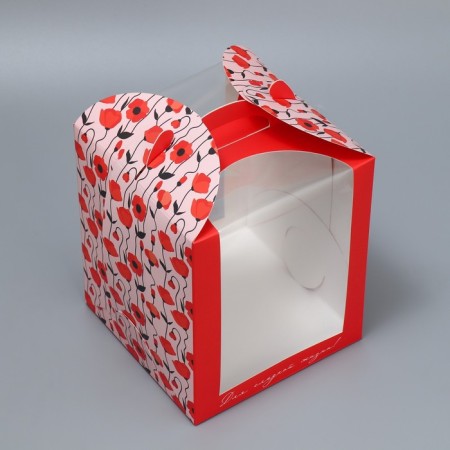 Box for a small cake, confectionery packaging, “poppies”, 15 x 15 x 18 cm-2