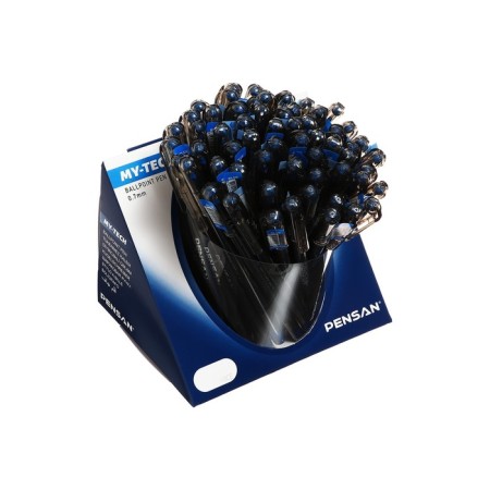 Ballpoint Pensan My-Tech Ballpress, Node-bela 0.7 mm, blue ink + display-3