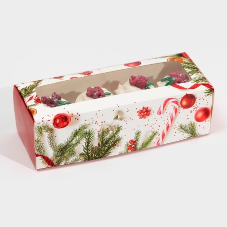 Box for confectionery with the Window "New Year's Classic", 26 x 10 x 8 cm, New Year