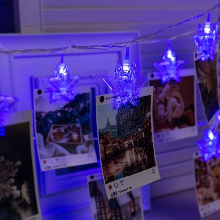 Garland “thread” 4.5 m with nozzles “clothespins”, ip20, transparent thread, 20 LED, glow blue, 220 V-2