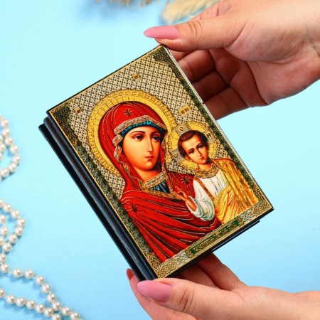 Casket "God's Mother Kazan" 10 × 14 cm, lacquer miniature-2