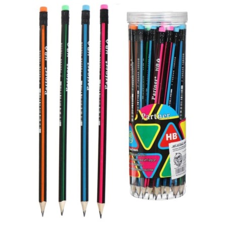 Pencil of black -scores "strips" hardness of HB, with an eraser, triangular, sharpened, in a tube, mix