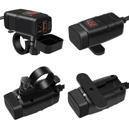 Charger for the steering wheel Moto with a toggle switch, USB + 3.0 Type-C, wire 40 cm-1
