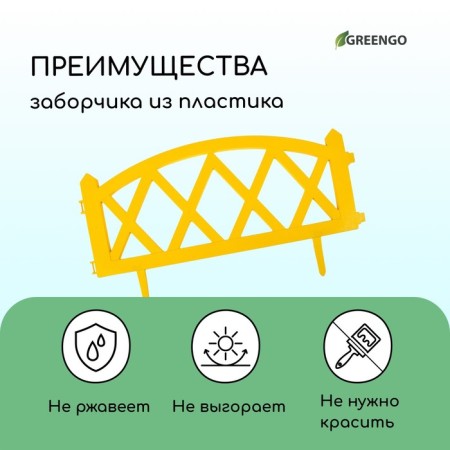 Decorative fence, 35 × 232 cm, 4 sections, plastic, yellow, Modern, Greengo-3