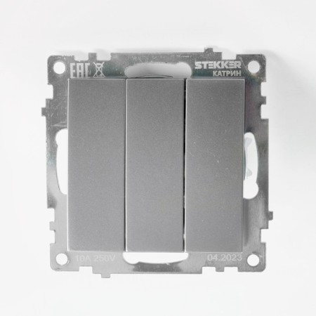3-clavy switch (mechanism), 250V, 10A, Stekker series Catherine, silver GLS10-7108-03-1
