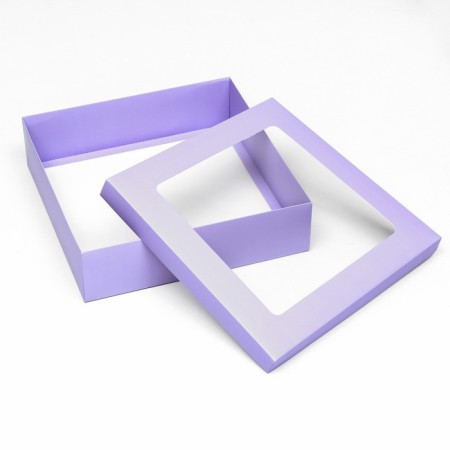 The box is folding, lid is lilac, lilac, with a window 30 x 30 x 8 cm-3