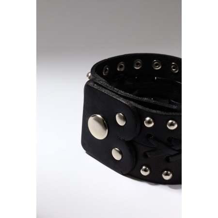Bracelet skin "minimal" weaving, black color with silver, 23 cm-3