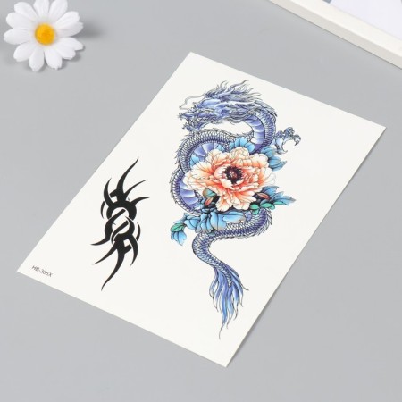 Tattoo on the body color "Dragon with peonia" 14.8x21 cm-1