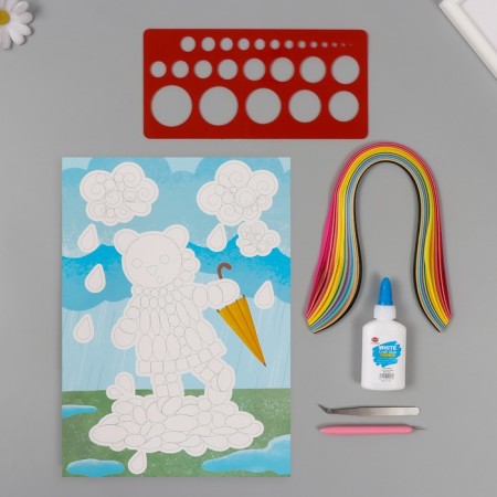 Quilling set of 170 strips with “Bear with an umbrella” of 25x33.7 cm tools-5