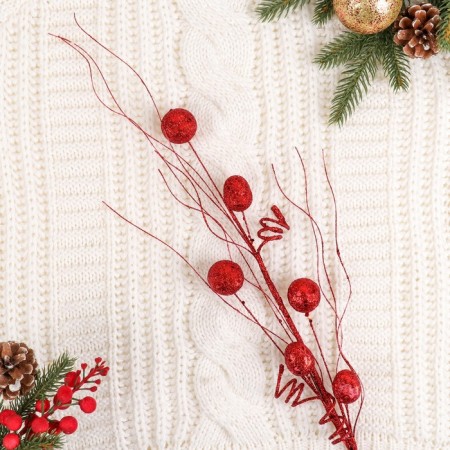 Decor "Brill" branch with balls curls, d-3 cm 66 cm, mix