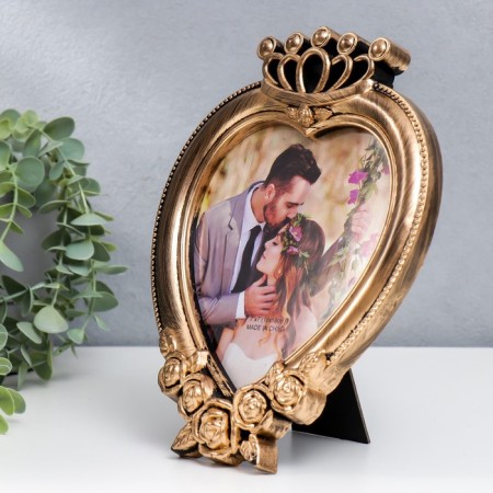 Photo frame plastic 18x18 cm "Heart with roses and crown" Dark gold 25x20 cm-1