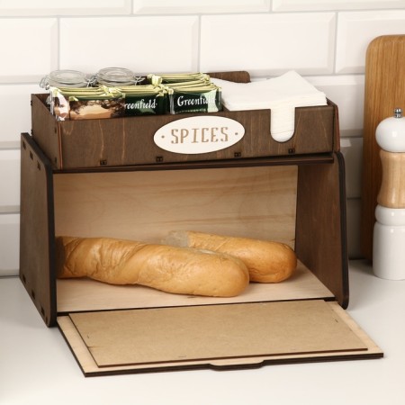 Bread a wooden bread with a stand under the spices "pattern", 35.6 x 20.4 x 24.8 cm, wenge-1