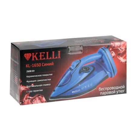 Iron Kelli KL-1650C, 2600 W, ceramic sole, wireless, 320 ml, blue-9