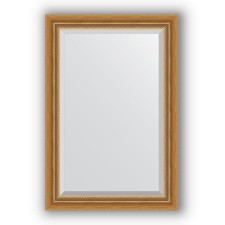 Mirror with fatset in a baguette frame - aged gold with weaving 70 mm, 63 x 93 cm, evoForm