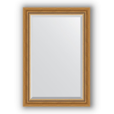 Mirror with fatset in a baguette frame - aged gold with weaving 70 mm, 63 x 93 cm, evoForm