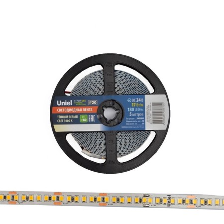LED tape on a self -adhesive basis Uniel, IP20, 5 m, 180 LED/m, 17 W/m, 24 V, 3000K, glow warm white-2