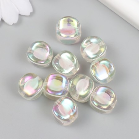 Busina for creativity plastic "Cube with flattened edges" mother of pearl d = 1.6 cm set of 10pcs.-1