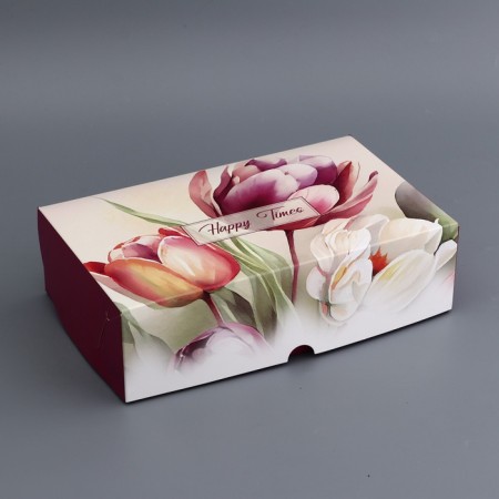 Gift Folding Box without a window, packaging, "tulips", 25 x 15 x 7 cm