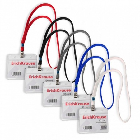 Horizontal badge 95 x 58 mm, erichkrause transparent case, textile tape, mix color