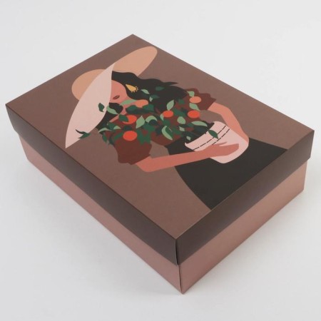 Gift folding box, packaging, “Girl with flowers”, 30 x 20 x 9 cm
