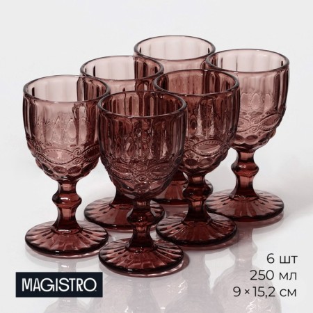 Magistro La-Channel's wine glasses, 250 ml, 9 × 17 cm, 6 pcs., Glass, pink