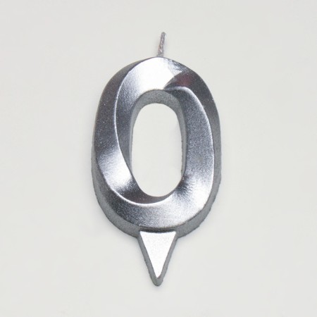 Candle in the cake "Gran + Fountain", number "0", silver metallic, 6.5 cm-2