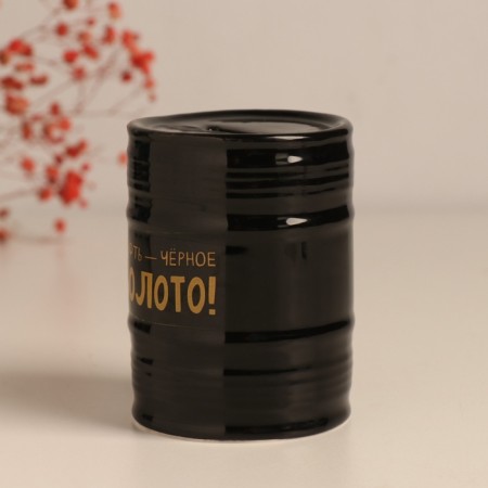 Piggy bank Ceramics "Oil - Black Gold!" Black 6.5x6.5x9 cm-4