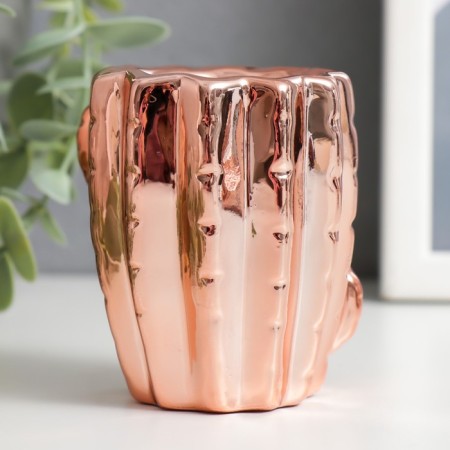 Ceramics candlestick per 1 Cactus candle D-4 cm gold 7.5x7.5x6.8 cm-3