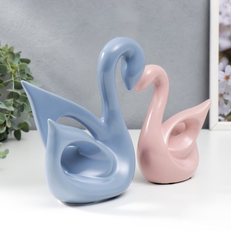 Souvenir Ceramics "Swans Blue and Pink" matte set 2 pcs 14x6x15 15x20x20 cm-1