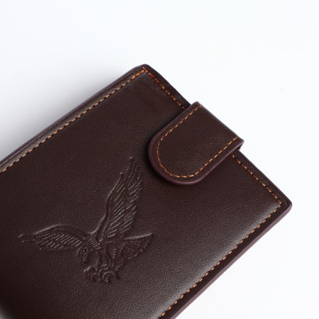 Men's purse on the button, a department for cards, coins, brown color-3