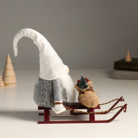 Interior light doll "Dwarf in a shiny cap with a bag of gifts on sleds" 10x26x41 cm-5