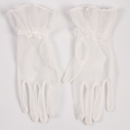 Carnival accessory - transparent gloves with a skirt, white color-3