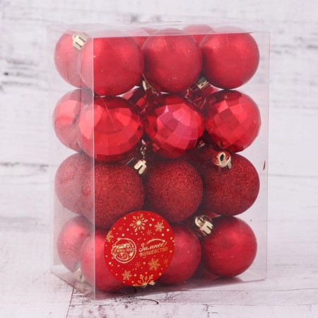 Set of balls plastic D-4 cm, 24 pcs "Disco Mix" Red Red-1