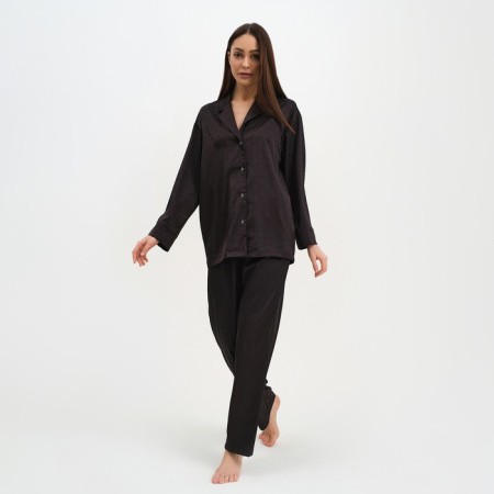 Female pajamas (shirt and trousers) kaftan "triangles" color color black, size 40-42