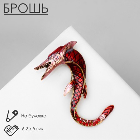 Brooch "Pike" river, red-pink color in black gold