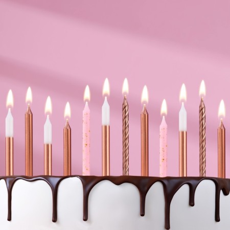 Set of candles for the pink party cake, 12 pcs, 8 cm, white and pink metallic-5