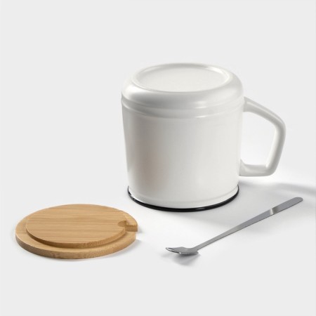 Ceramic mug with a lid and spoon "Star", 350 ml, white color-1