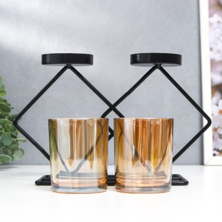 Climber Metal, glass for 2 candles "phlox" D-5 cm, black 8.5x21x23 cm-3