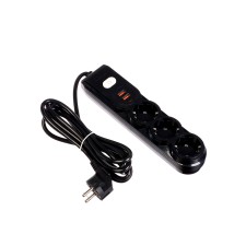 Extension cord 3 sockets, 3m, 1300 W, 3x0.75 mm2, 2 USB-A+USB-C, 2.1A, with salary, with off.