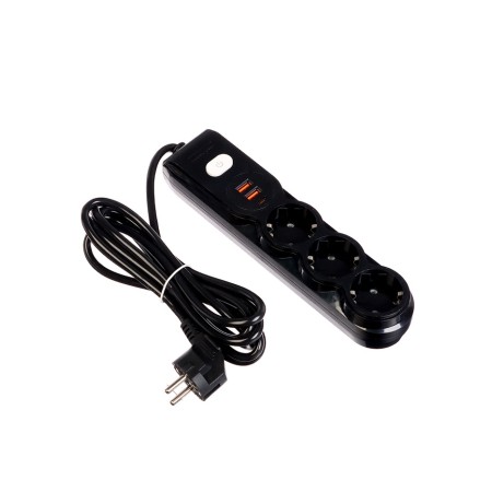Extension cord 3 sockets, 3m, 1300 W, 3x0.75 mm2, 2 USB-A+USB-C, 2.1A, with salary, with off.
