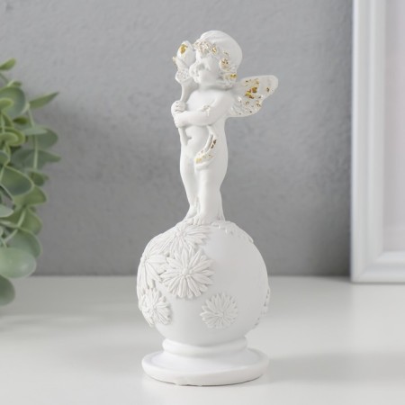 Polystone souvenir "Snowty angel on a ball with flowers" with gold 16x6x6 cm-3