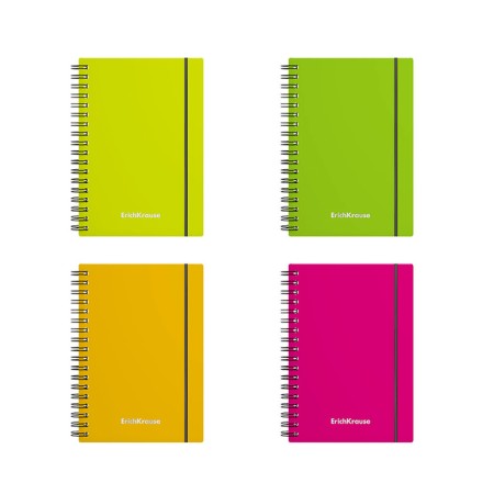 Notebook A6 (120 x 146 mm), 80 sheets in the cage on the crest Erichkrause "Neon", plastic cover, on the elastic band, an offset unit, whiteness 100%, mix