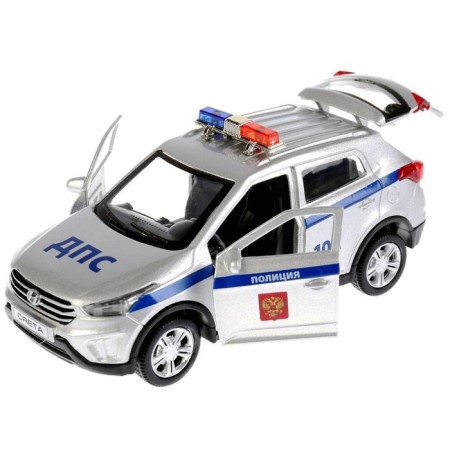 Metal Hyundai Creta “Police”, 12 cm, light and sound effects, doors open