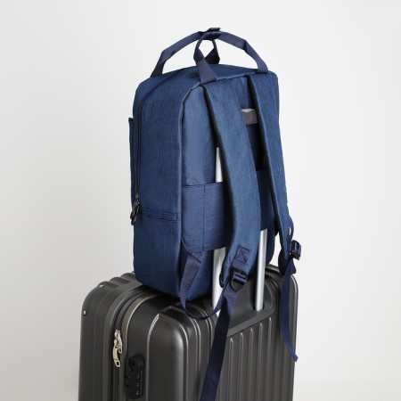 A backpack of textiles with a zipper, 3 pockets, a laptop, blue color-6