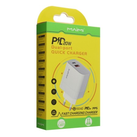 Network charger MAIMI C107, USB, 3 A, Type-C, 3 A, 20 W, PD, white-5