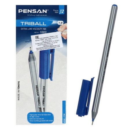 Ballpoint Pensan Pensan Triball, node-igla 1.0 mm, three-sided, blue ink blue