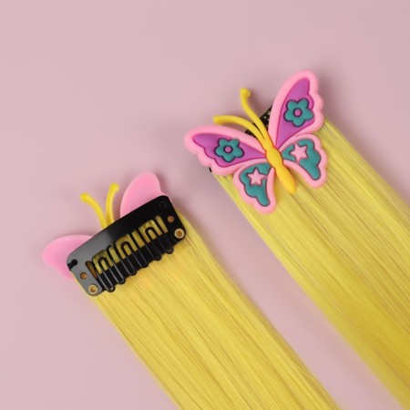 A set of overhead curls "Butterflies", straight hair, on a hairpin, 2 pcs, 50 cm, yellow color/mix-2