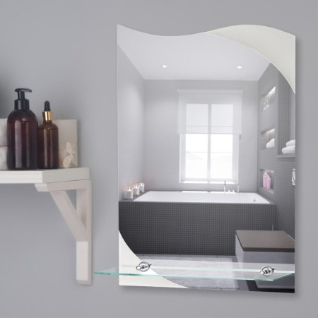 Mirror, wall, with sandblasting graphics, with a shelf, 40 × 55 cm
